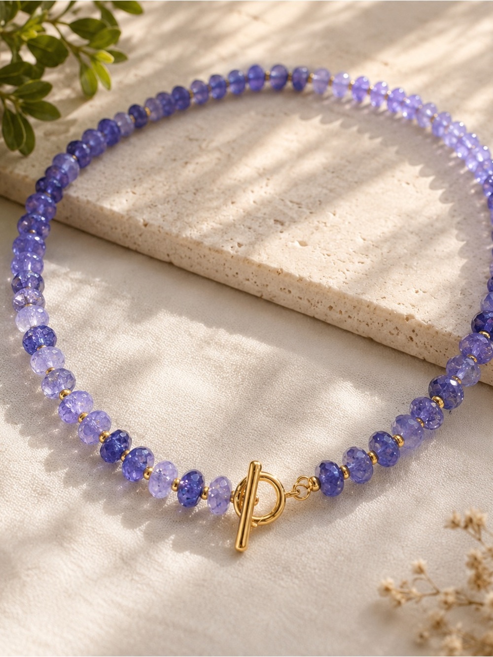 Gold Plated Toggle Glass Hand Beaded Handmade Bead Necklace - Women Jewelry